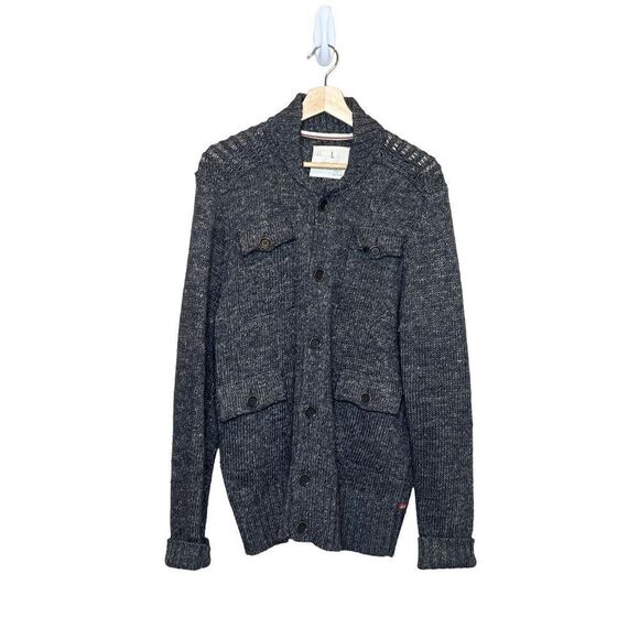 Banana Republic heritage charcoal gray button up chunky baseball sweater size L - Picture 1 of 13